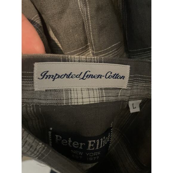 Peter Elliot Shirt Men’s Large Button Up Linen Blend Long‎ Sleeve Plaid - Picture 7 of 7